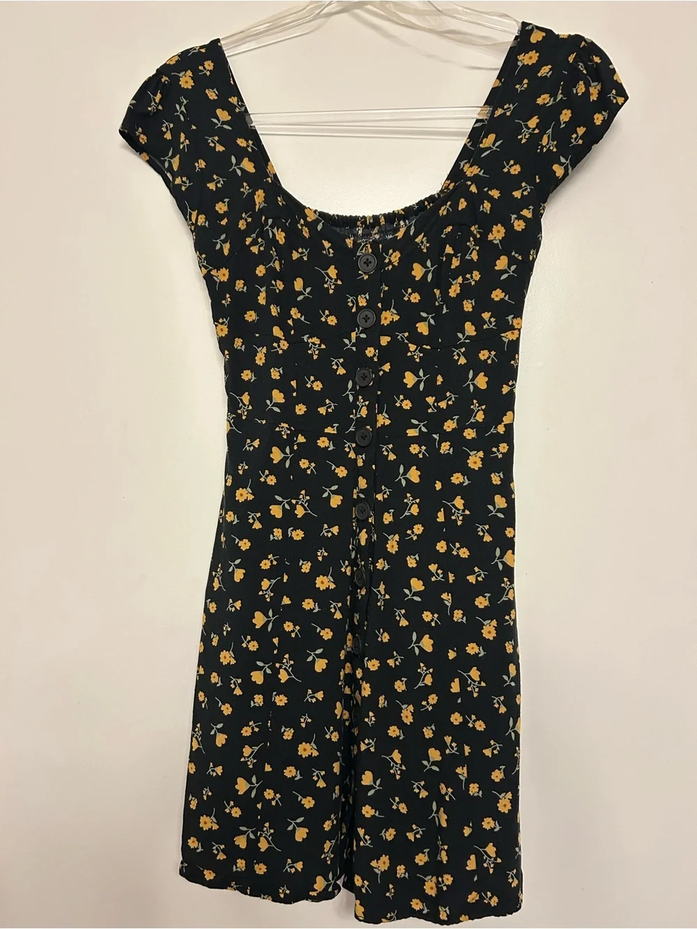 Aeropostale Black Mini Dress with Yellow Floral Print Size XS - Picture 2 of 9